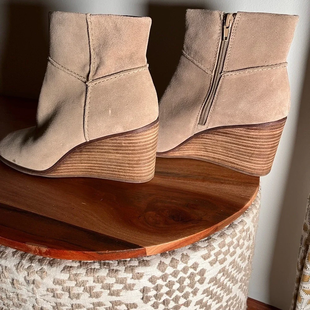 Lucky Brand Tan Suede Wedge Booties | Women's Casual Boho Ankle Boots‎